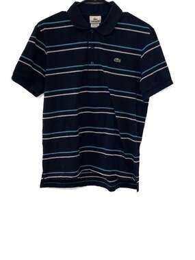 Lacoste Men's Striped Pique Cotton Polo Shirt Navy Blue/Teal/White Size 4
